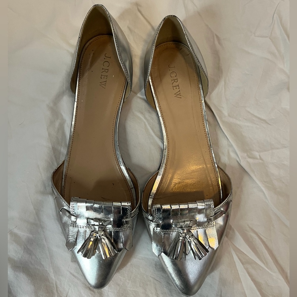 J. Crew Silver Women's Flats with Tassel Detail